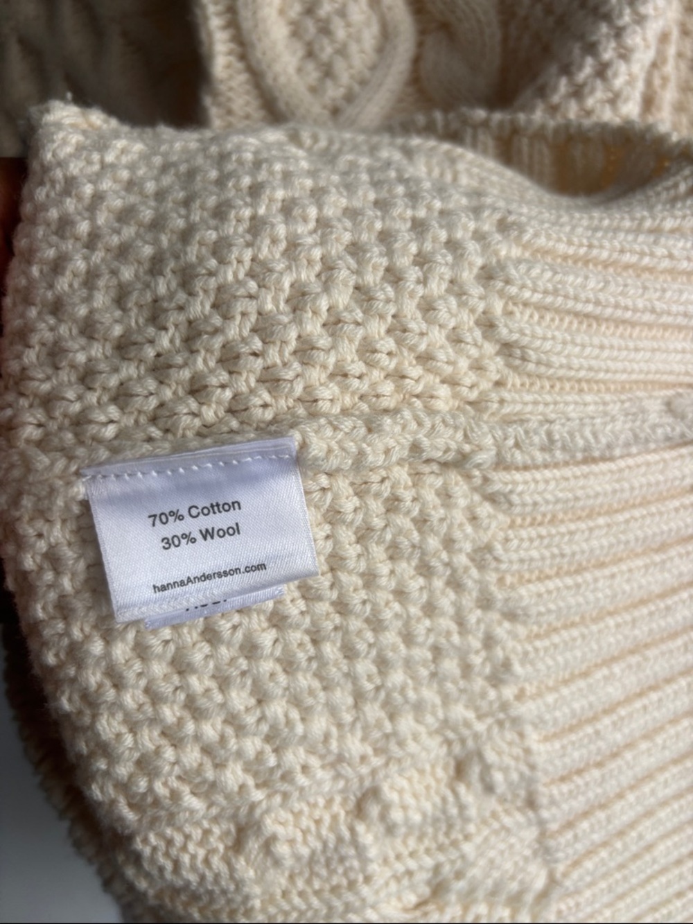 Hanna Andersson Cream Cable Knit Crewneck Sweater - Picture 5 of 6
